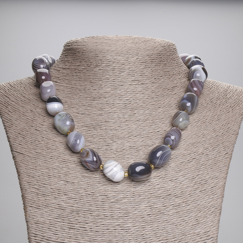 Botswana Agate Nugget Necklace 14-16×10-14 mm ± beads 3 mm ±, length 45 cm ± with clasp