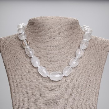Necklace Mountain Crystal faceted faceted (18,5-19×12,5×13mm) ± 45cm ± with clasp