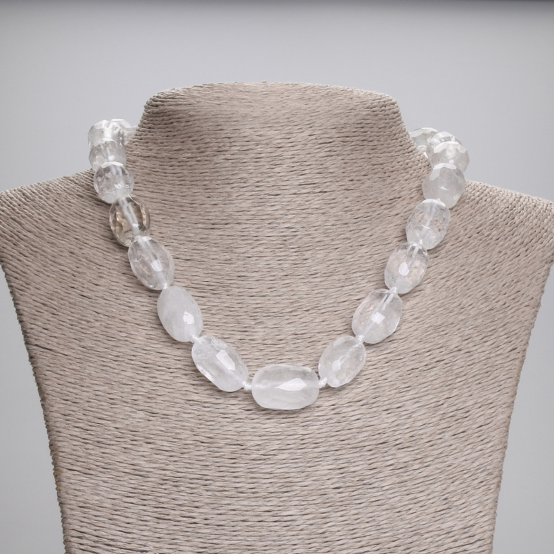 Necklace Mountain Crystal faceted faceted (18,5-19×12,5×13mm) ± 45cm ± with clasp