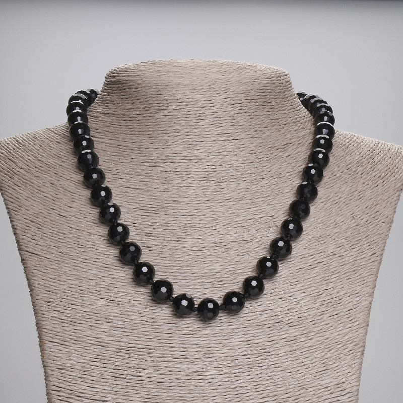 Agate (Imitation) Necklace Black Czech Glass Faceted Bead 10mm+/-, Length 45cm+/- with Clasp