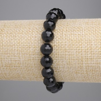 Agate (Imitation) Bracelet Black Czech Glass Faceted Bead 10mm+/-, Length 18cm Stretch
