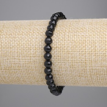 Agate (Imitation) Bracelet Black Czech Glass Faceted Bead 6mm+/-, Length 18cm Stretch