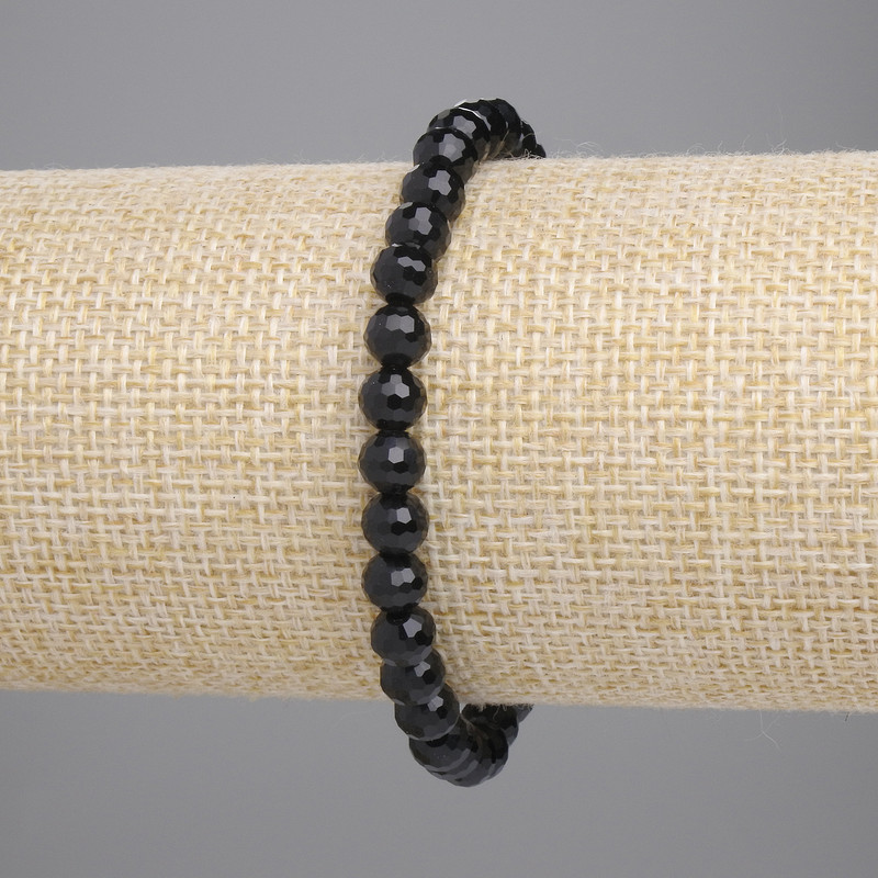 Agate (Imitation) Bracelet Black Czech Glass Faceted Bead 6mm+/-, Length 18cm Stretch