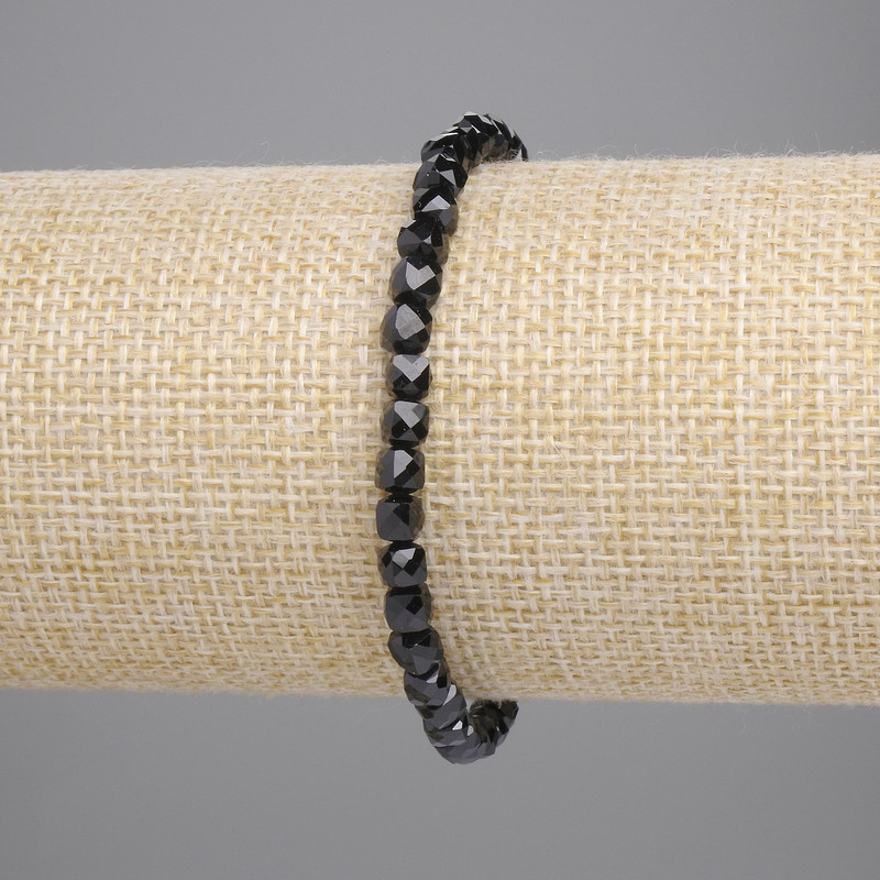 Black Tourmaline Bracelet Faceted Cube 4x4mm+/-, Length 18cm+/- Stretch