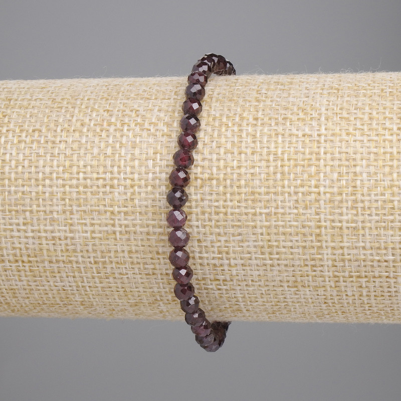 Garnet Bracelet, Faceted Bead 4mm+/-, Length 18cm +/- Stretch