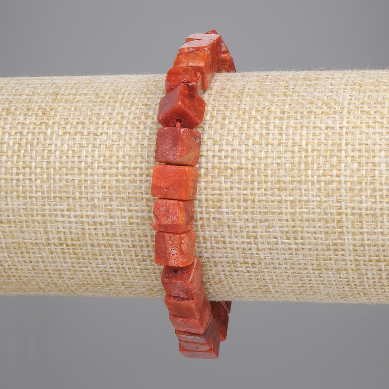 Sponge Coral Cube Bracelet, 7-7.5x7-7.5mm +-, Length 18cm +- Stretch