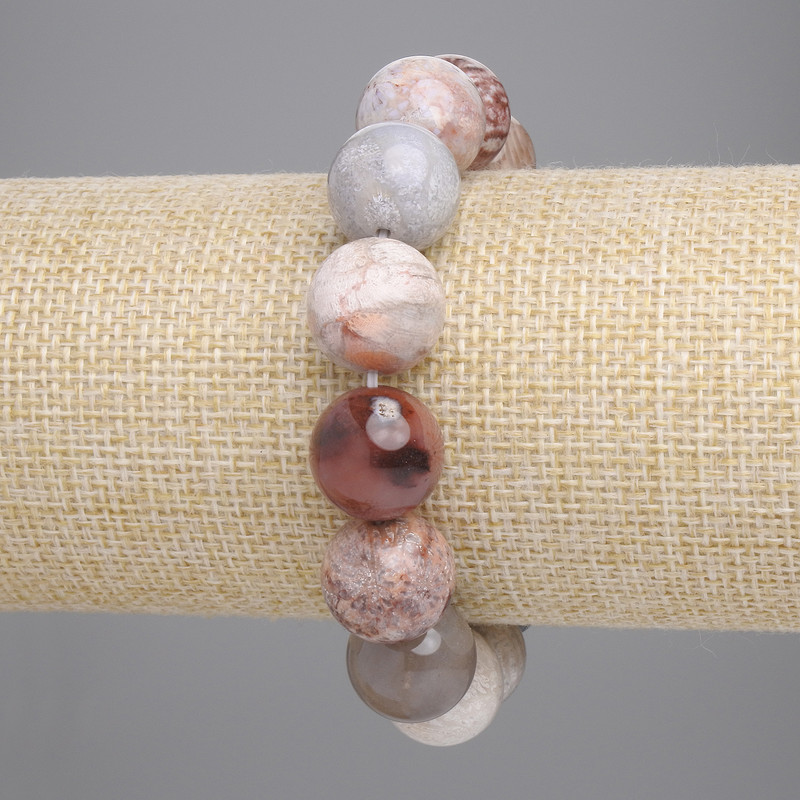 Fossilised Coral Smooth Bead Bracelet, 14mm Diameter +-, Length 18cm +- Stretch