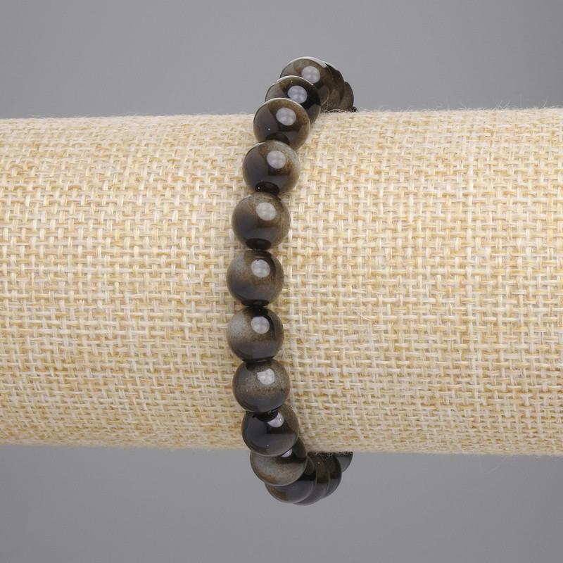 Pressed Tiger's Eye Smooth Bead Bracelet, 8mm Diameter +-, Length 18cm +- Stretch