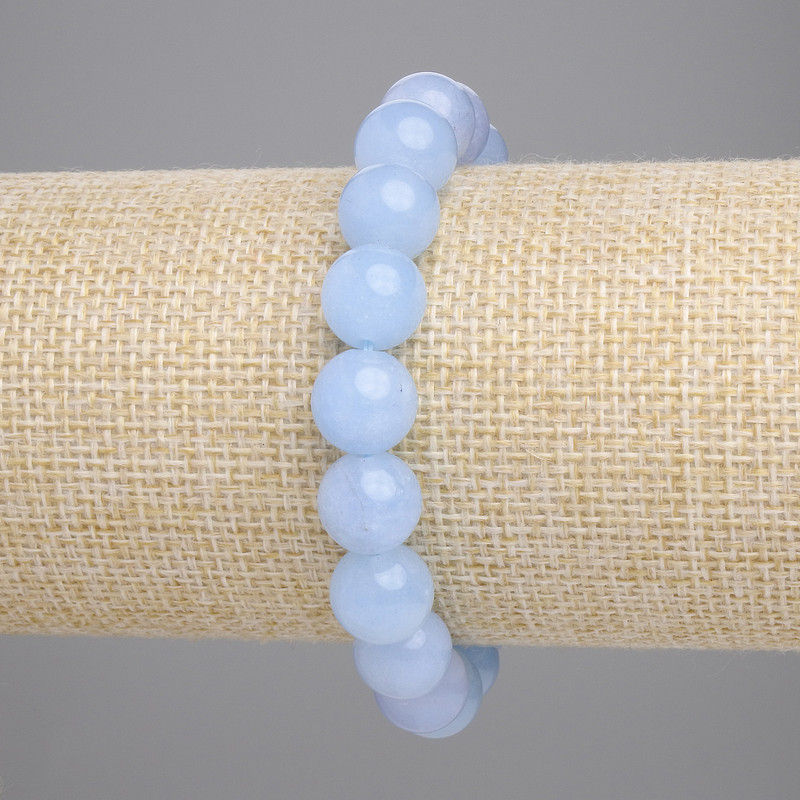 Aquamarine Smooth Bead Bracelet, 10mm Diameter +-, Length 18cm +- Stretch