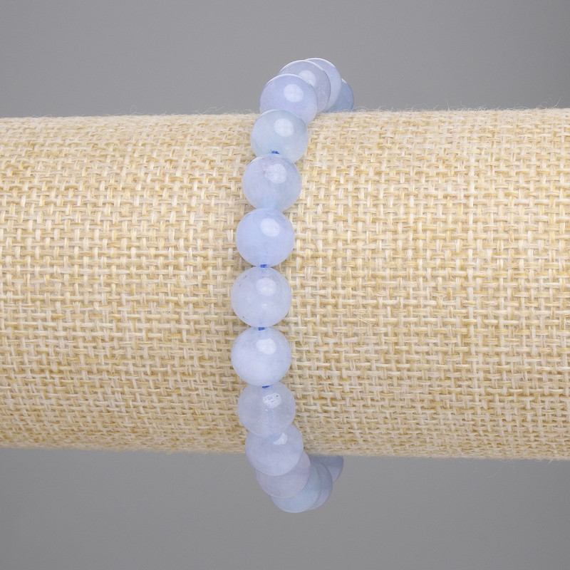 Aquamarine Bracelet, smooth round bead, diameter 8mm+-, length 18cm+- stretch