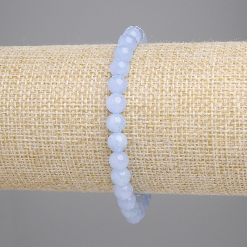Aquamarine Bracelet, smooth round bead, diameter 6mm+-, length 18cm+- stretch