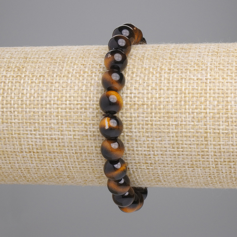 Pressed Tiger's Eye Bracelet, smooth round bead, diameter 8mm+-, length 18cm+- stretch