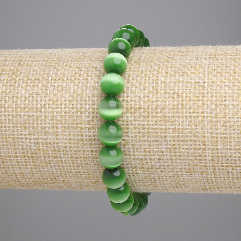 Green Cat's Eye Bracelet, smooth round bead, diameter 8mm+-, length 18cm+- stretch