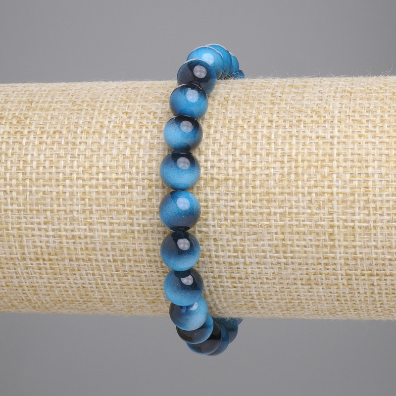 Azure Tiger's Eye Bracelet, smooth round bead, diameter 8mm+-, length 18cm+- stretch