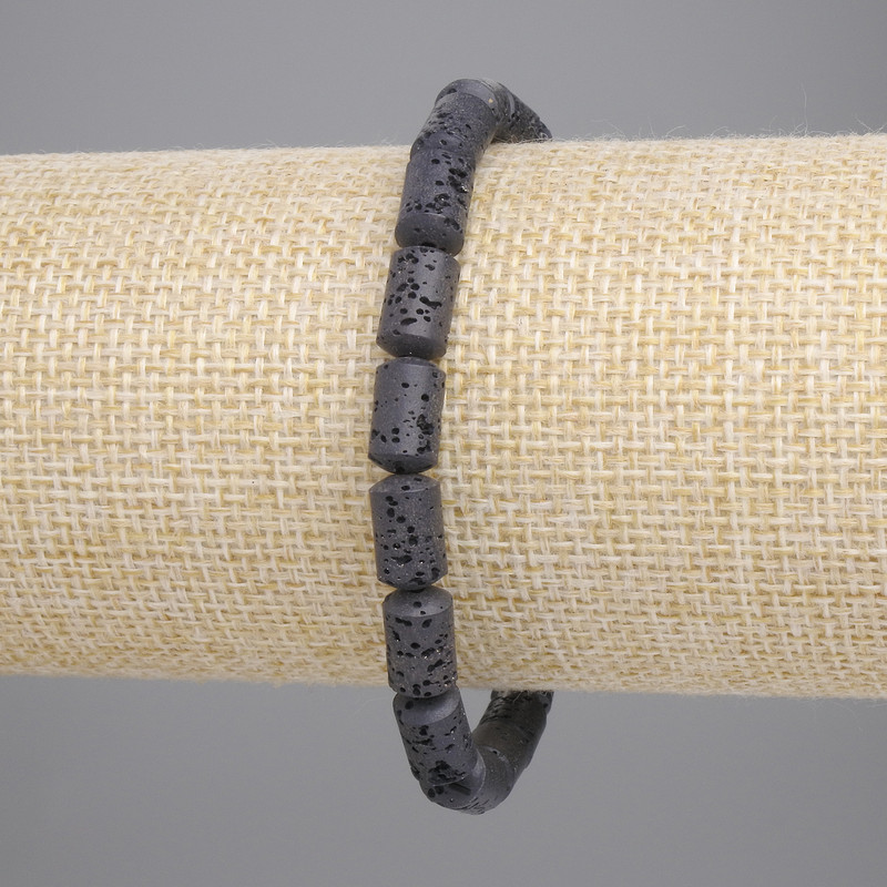 Black Volcanic Lava Bracelet, cylinder bead, diameter 10x6mm+-, length 18cm+- stretch