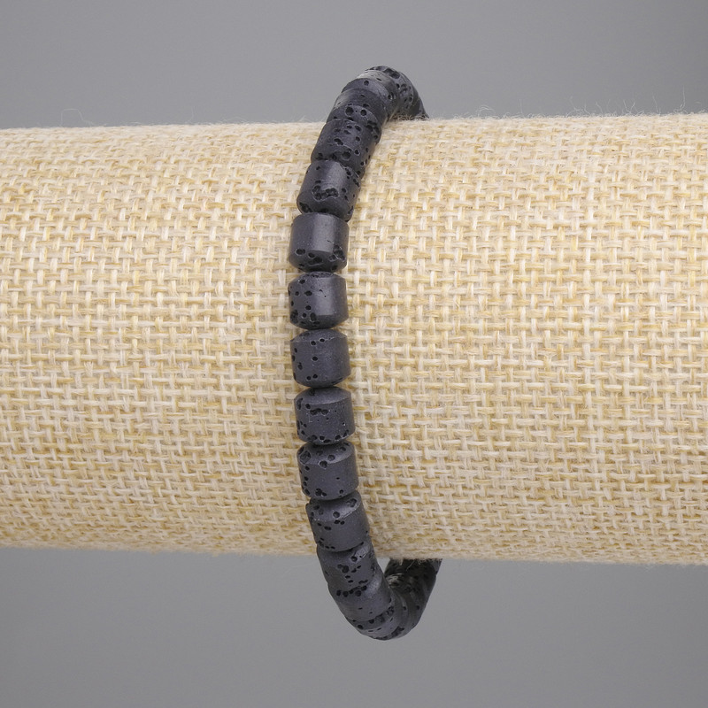 Bracelet of Black Volcano Lava Cylinders, diameter 6×6mm ±, length 18cm ±, stretch