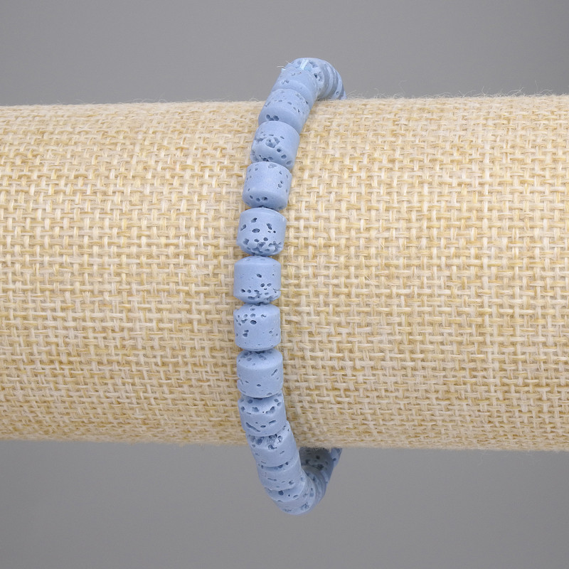 Bracelet blue volcanic lava cylinder beads, 6x6mm diameter, approx. 18cm length, stretchy