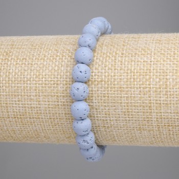 Bracelet Blue Volcanic Lava Bead, diameter 8mm, stretchy length 18cm