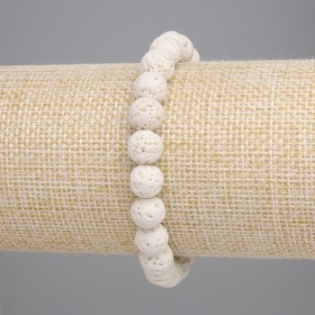 Bracelet Beige Volcanic Lava Bead, 8mm diameter ±, length 18cm ± stretch
