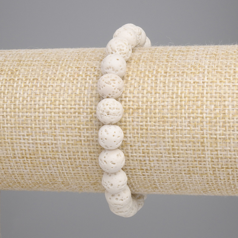 Bracelet Beige Volcanic Lava Bead, 8mm diameter ±, length 18cm ± stretch