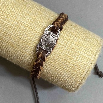 Bracelet with Metal Inlay, 10mm Thickness, Eco Leather Brown, Adjustable 18–22cm