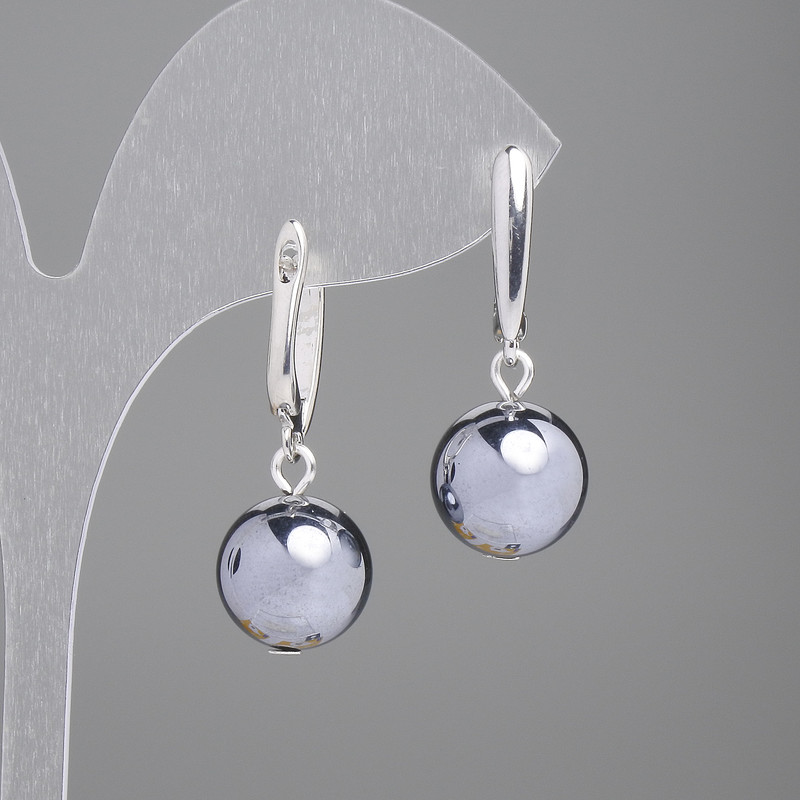 Terahertz Earrings, smooth bead, diameter 12mm±, length 30mm±