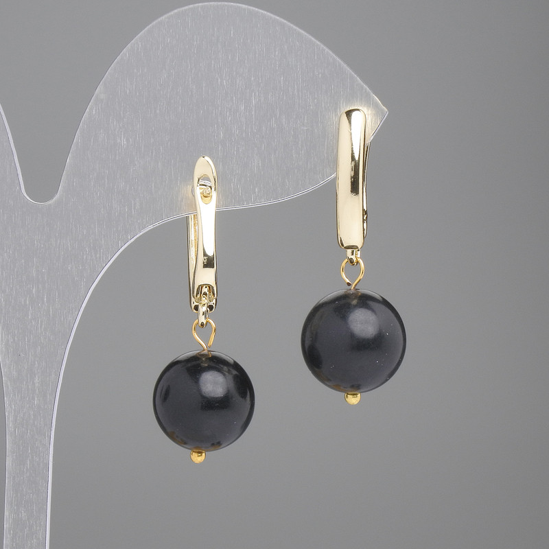Shungite Earrings Smooth Ball, Ø12mm ±, Length 35mm ±
