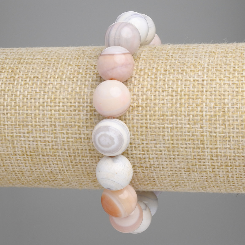 Agate Bead Bracelet, smooth round beads, 12mm diameter ±, length 18cm ±, stretch