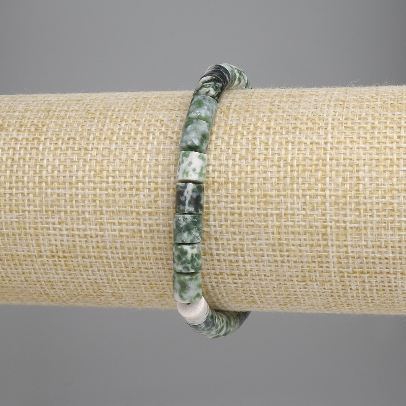 Bracelet Mossy Agate Cylinder, diameter 6x6mm ±, length 18cm ± stretch