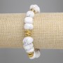 Howlite Bead Bracelet with Metal Inlays, 10-14×7-10mm, ±18cm length, stretch