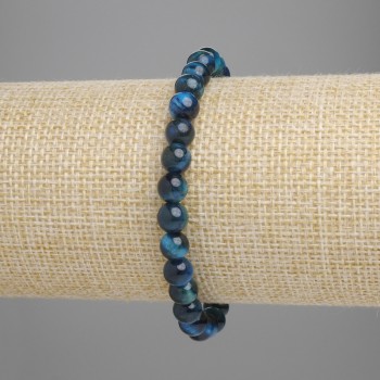 Bracelet Azure Tiger's Eye smooth bead, diameter 6mm, length 18cm, stretch