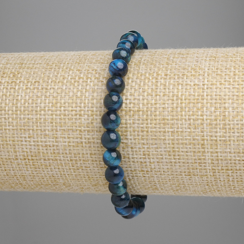 Bracelet Azure Tiger's Eye smooth bead, diameter 6mm, length 18cm, stretch