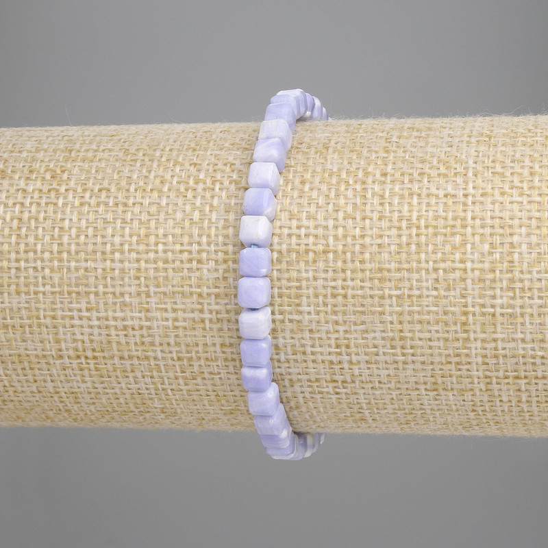 Blue Agate Beaded Bracelet, faceted cube beads, 4x4mm, stretchy 18cm