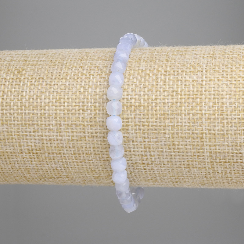 Blue Agate Beaded Bracelet with Faceted Cubes, 5x5mm, 18cm length, stretch