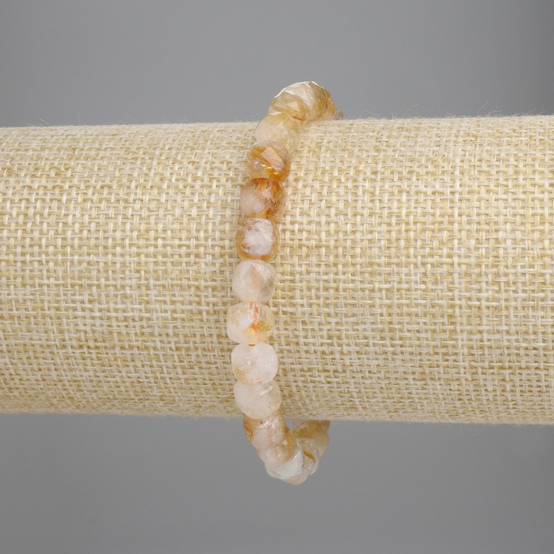 Citrine Bracelet, Faceted Cube, Diameter 6x6mm+/-, Length 18cm+/- Stretch