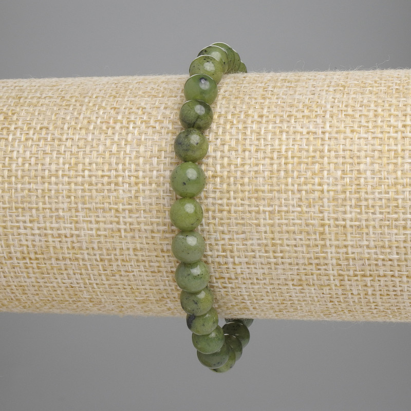 Jade Bracelet, Smooth Round Beads, Diameter 6mm+/-, Length 18cm+/- Stretch
