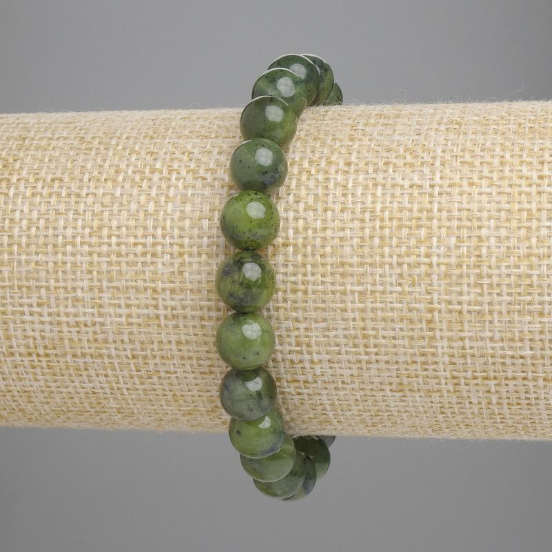 Jade Bracelet, Smooth Round Beads, Diameter 8mm+/-, Length 18cm+/- Stretch