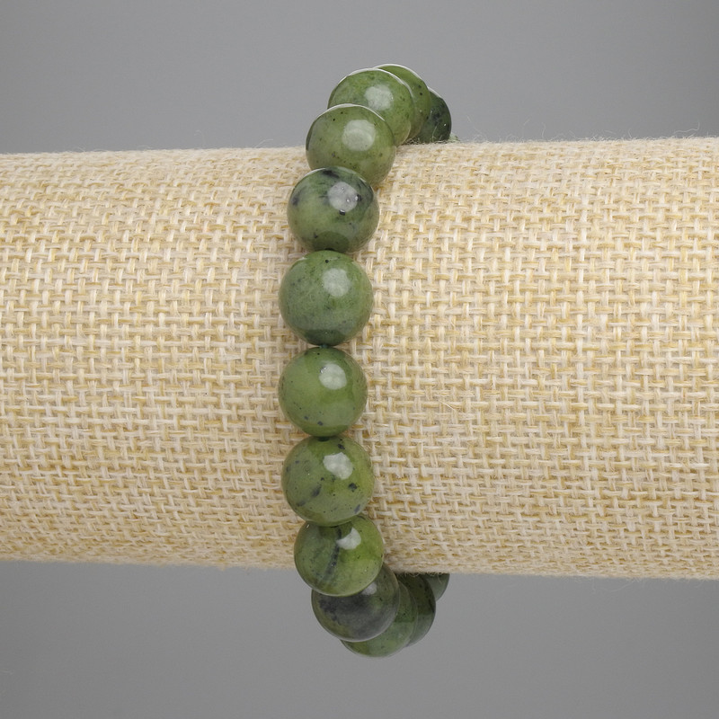 Jade Bracelet, Smooth Round Beads, Diameter 10mm+/-, Length 18cm+/- Stretch