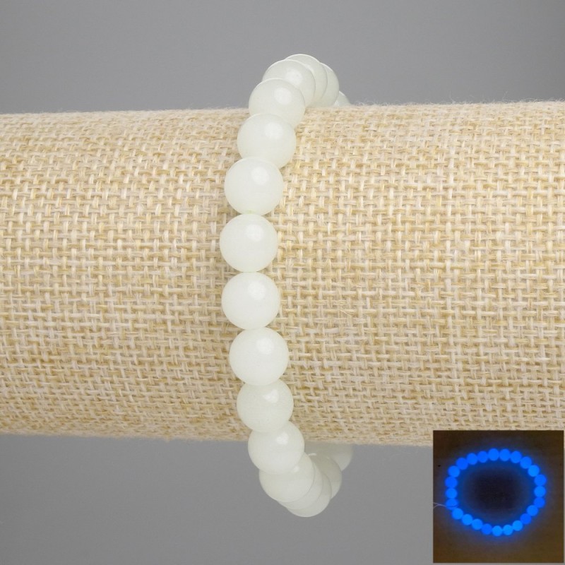 Onyx Bracelet (Blue Glow), Smooth Round Beads, 8mm+/- Diameter, 18cm+/- Length, Stretch