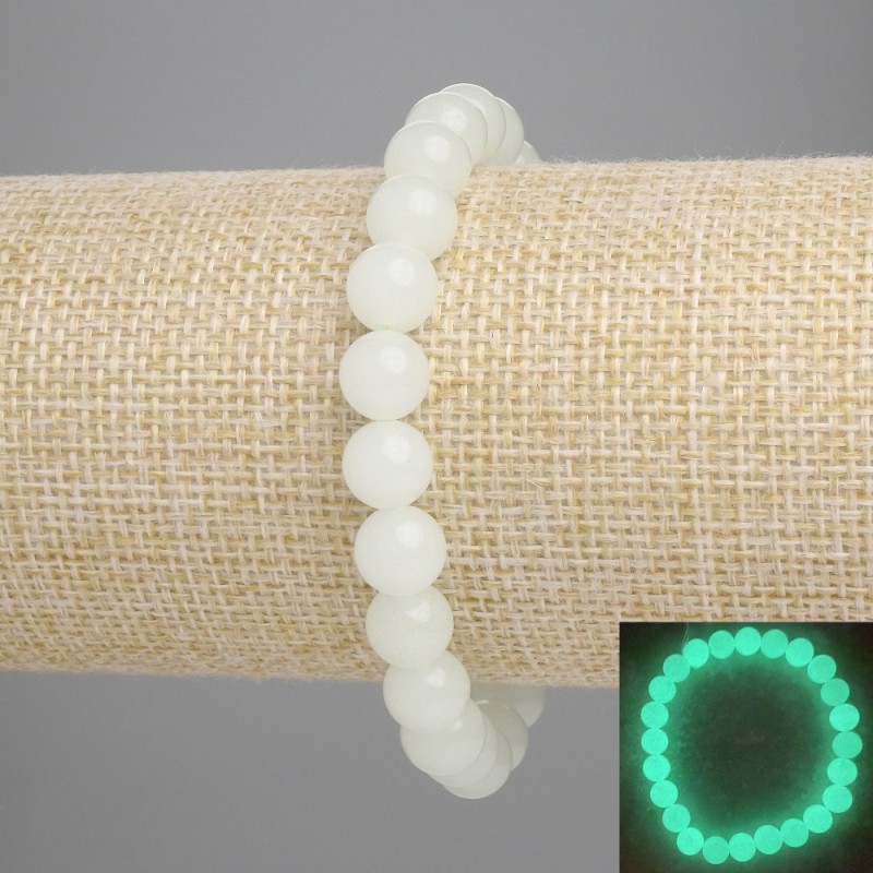 Onyx Bracelet (Green Glow) Smooth Round Bead, Diameter 8mm+/-, Length 18cm+/- Stretch