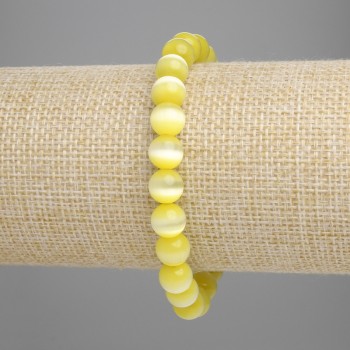 Yellow Cat's Eye (Synthetic) Bracelet, Smooth Round Bead, Diameter 8mm+/-, Length 18cm+/- Stretch