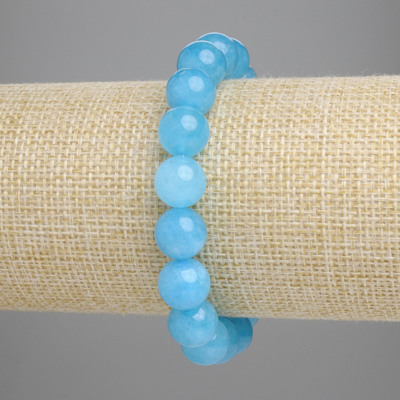 Aquamarine Smooth Round Beads Bracelet, diameter 10mm+-, length 18cm+- stretch