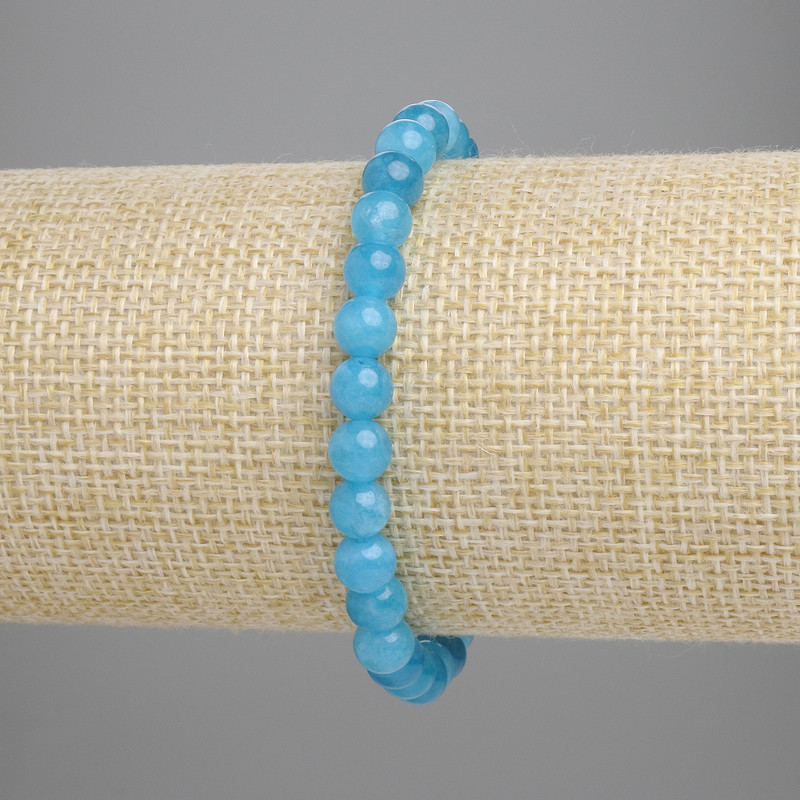 Aquamarine Bracelet Smooth Bead, diameter 6mm±, length 18cm± stretch