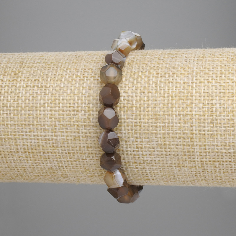 Agate Bracelet Multisided Beads, diameter 8x7mm +-, length 18cm +-/ stretch