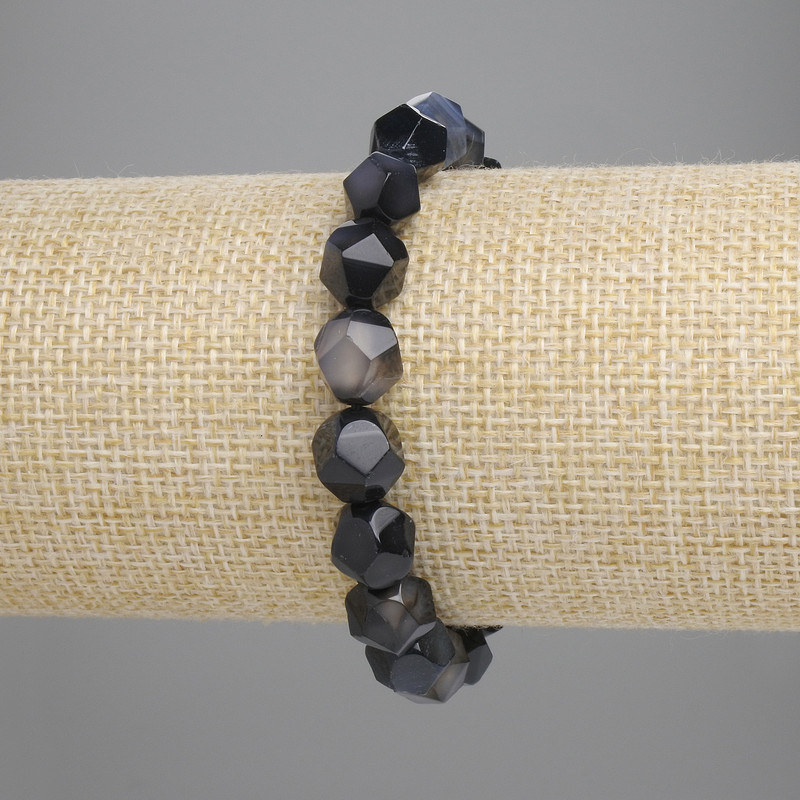 Agate Bracelet Dragon's Veins Multifaceted Beads, 10x9mm, stretchy, 18cm