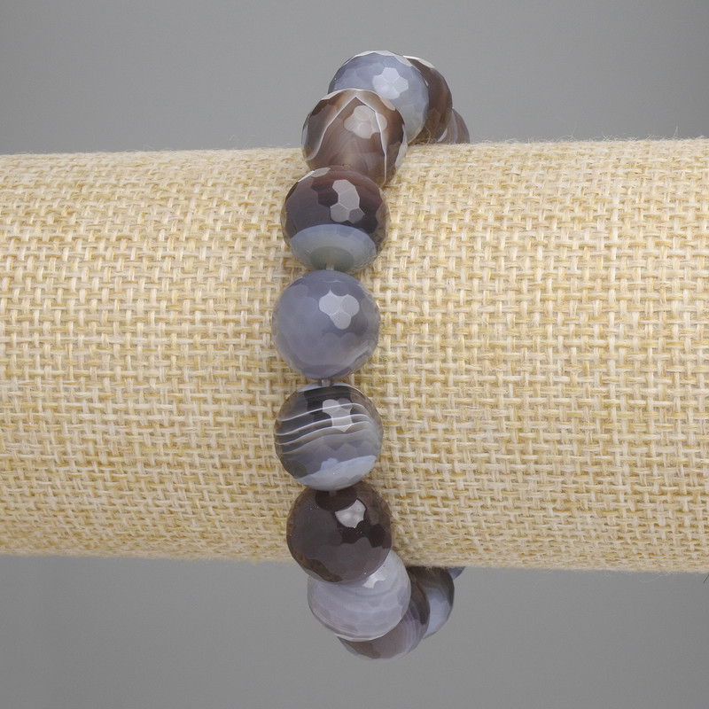 Botswana Agate Beaded Round Bracelet, 12mm diameter beads, 18cm length, stretch