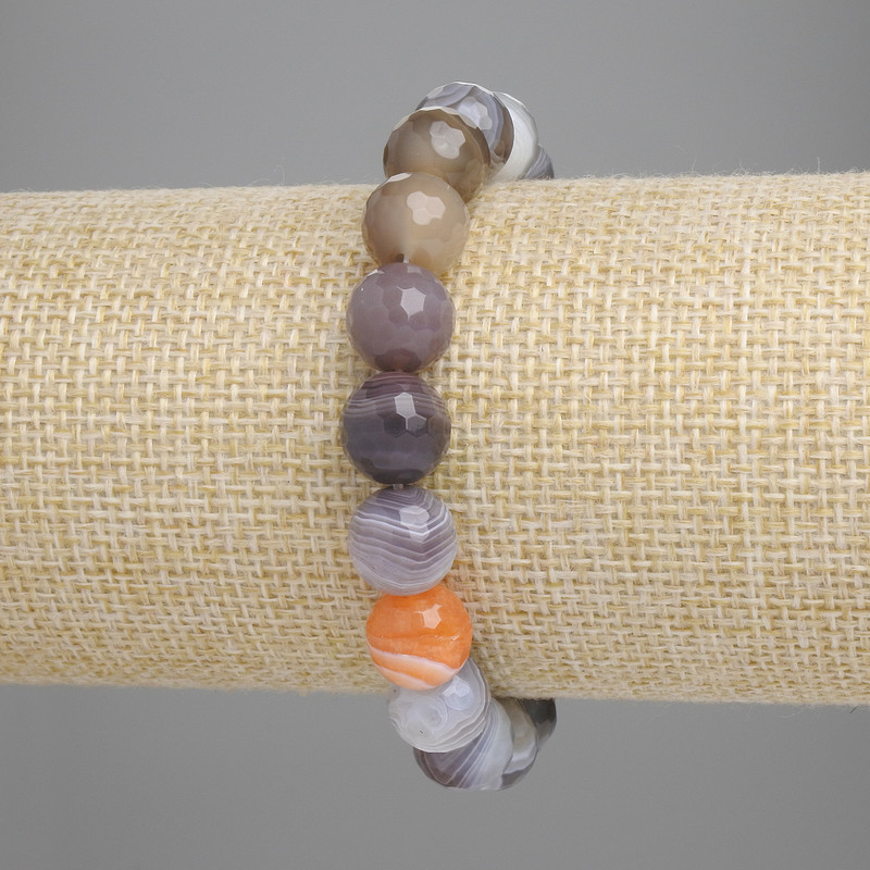 Agate Botswana Beaded Bracelet, faceted ball, 10mm diameter ±, length 18cm ±, stretch