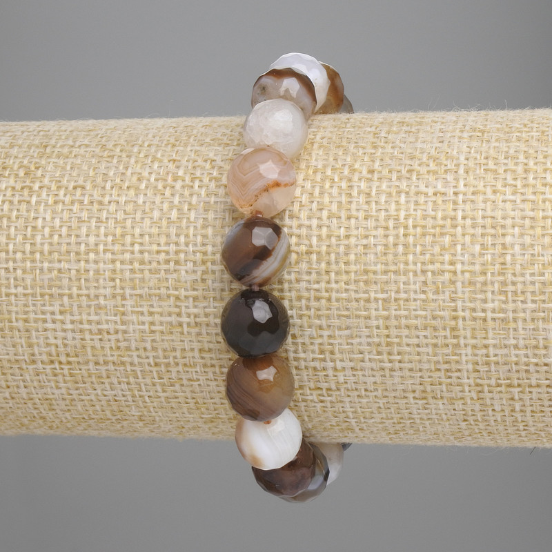 Agate Beaded Bracelet, 10mm Faceted Balls, Stretch, 18cm