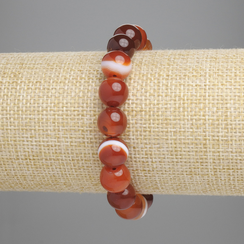 Agate Bead Bracelet smooth ball, 10mm diameter ±, length 18cm ± stretch