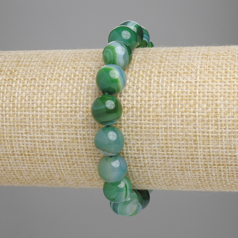 Bracelet green Agate smooth bead, diameter 10mm±, length 18cm± stretch